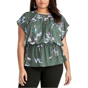 Rachel Rachel Roy EUC Gisele Green Cinched Waist Blouse Top Shirt
